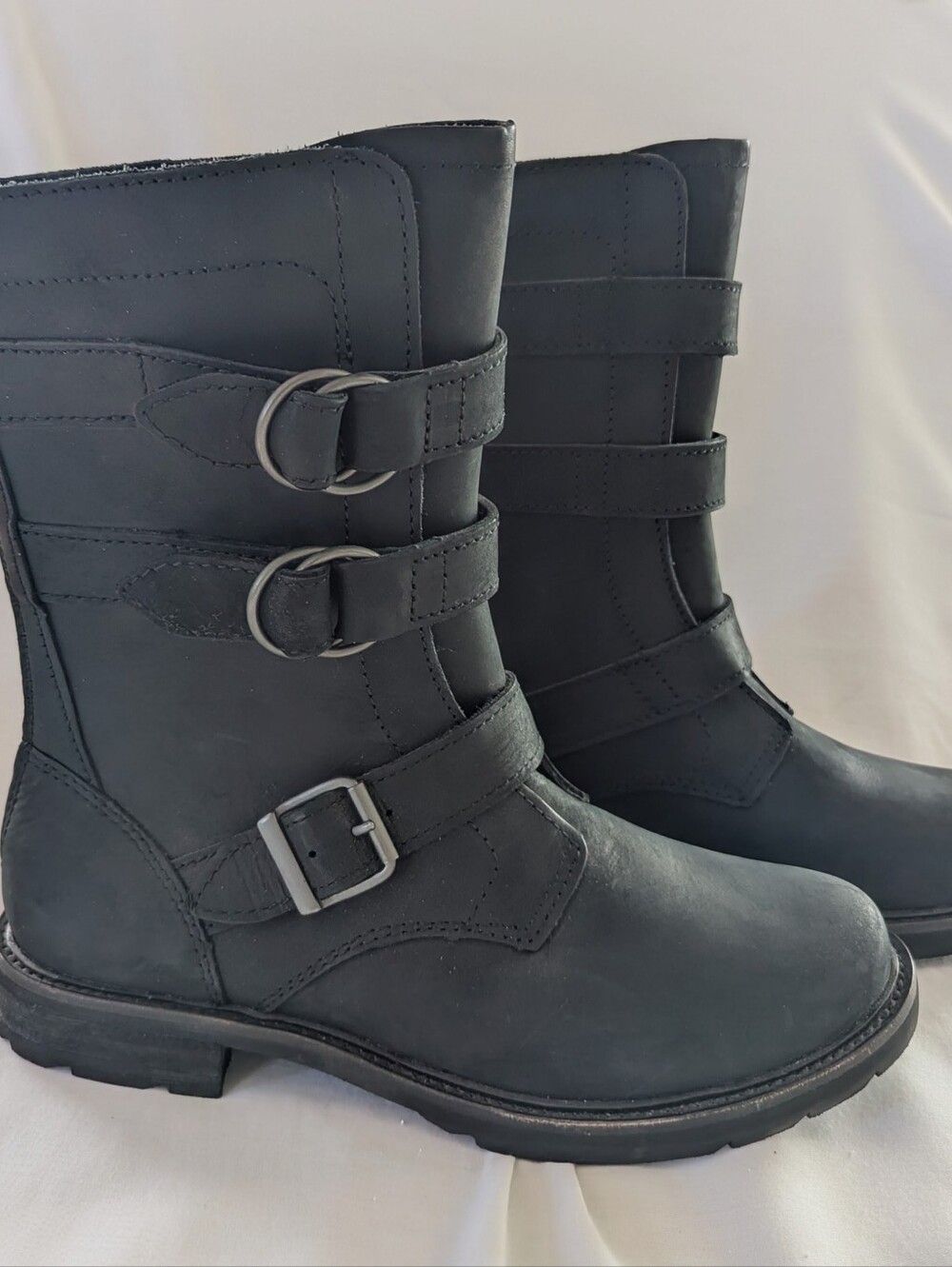 L.L. Bean Old Port Mid Moto Combat Boots Black Leather Women's Size 8 NWOT